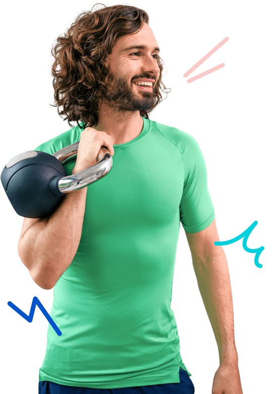 Joe Wicks holding a kettlelbell